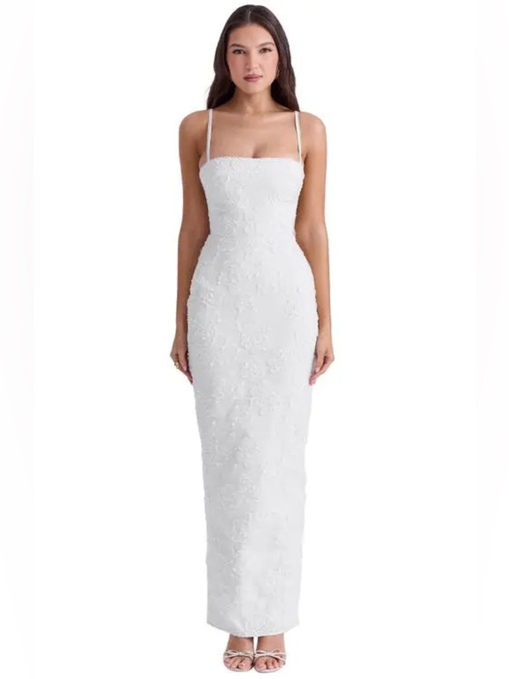 House of CB White Eva Floral Embroidery
Sheath Gown